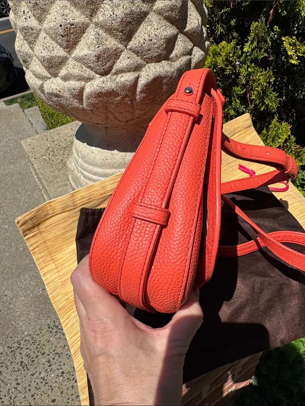 kate spade coral orange pebbled leather crossbody with tassels